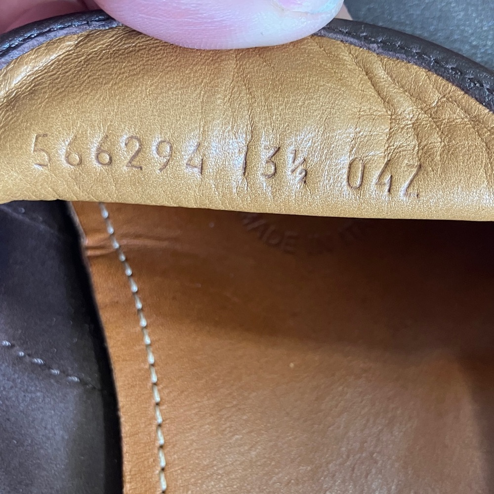 Gucci Brown Leather Penny Loafers with Signature Red & Green Web - Picture 8 of 11